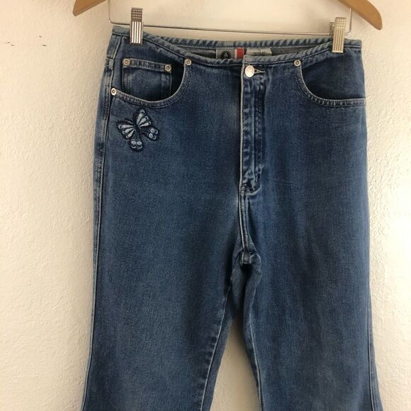 Arizona & Co. wide leg Butterfly embroidered high waisted jeans size 10 - Picture 2 of 6